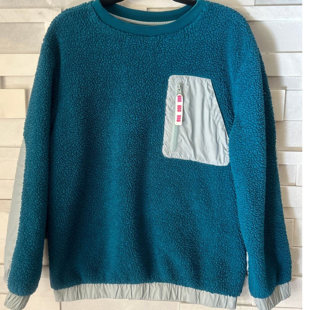 UGG Niko Sherpa Cotton Long Sleeved Front Zip Pocket Banded Bottom CrewneckTop s
